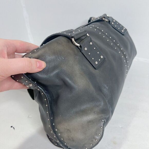 y2k Vintage Michael Kors Astor Black Leather Studded Shoulder Bag Rocker Chic - Picture 9 of 14